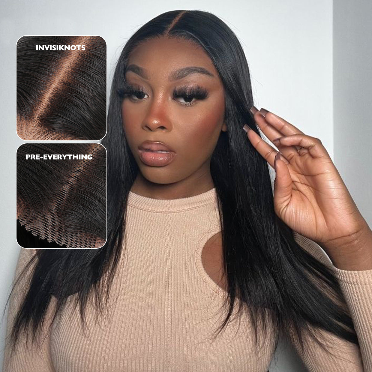 Glueless Wig 7x5 Closure Lace Invisible Knot Pre-plucked & Cut Straight Natural Black