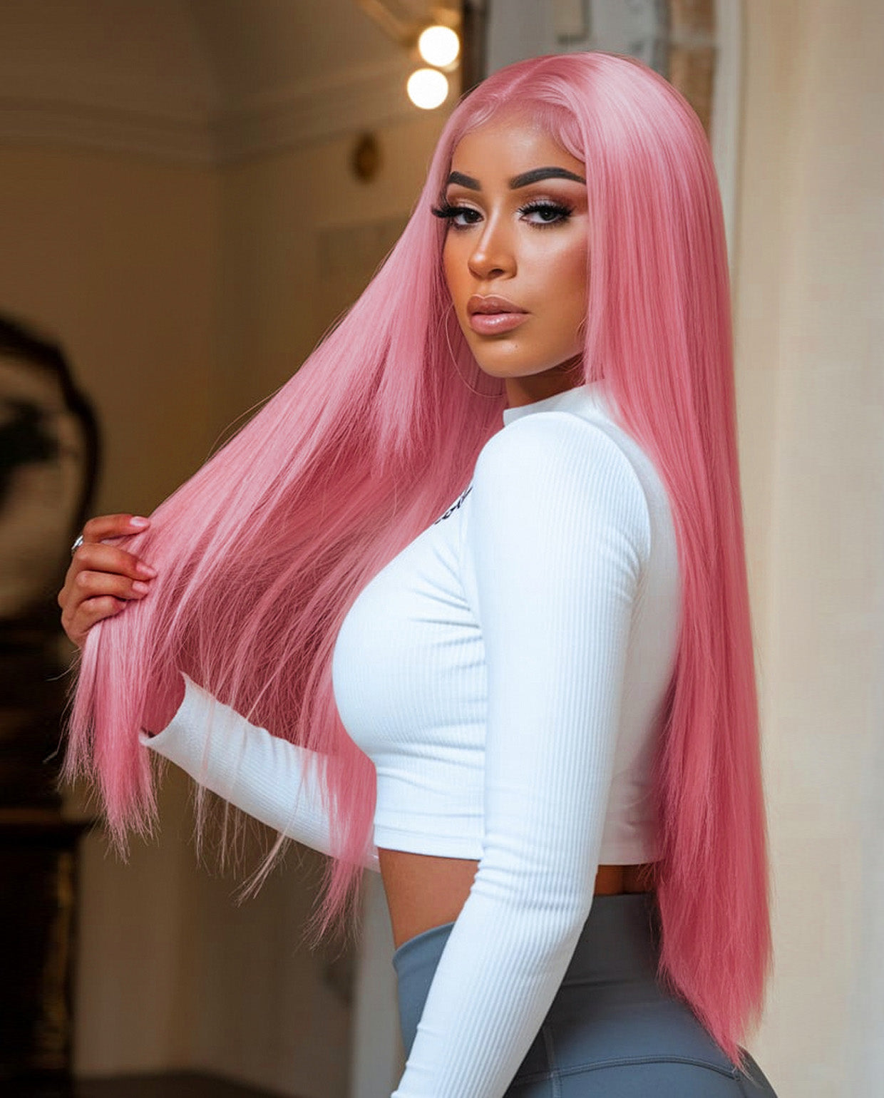 13x4 Lace Straight Hot pink Wig