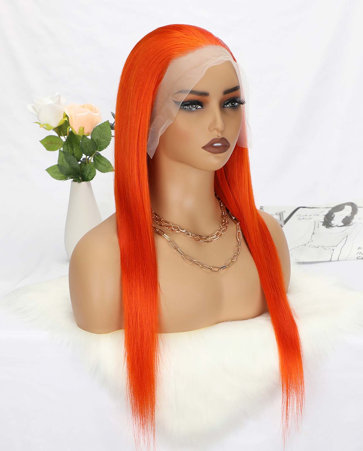 13x4 Lace Straight Orange Wig