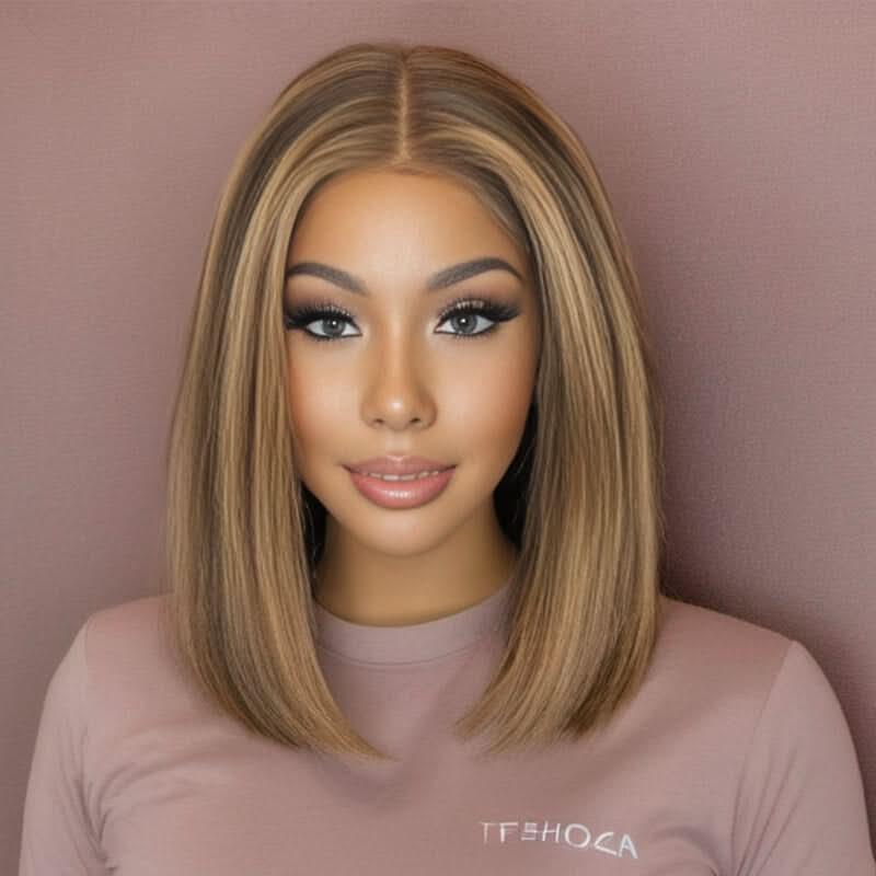 Charmanty Affordable Shoulder Length Wig 4x4 Lace Closure Honey Blonde Highlight