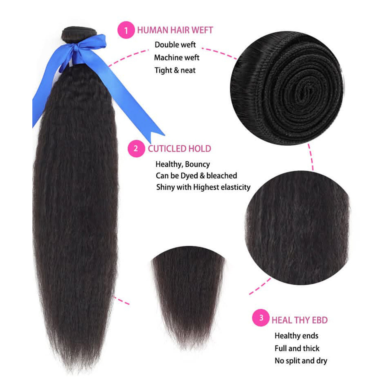 Charmanty Natural Kinky Straight Bundle 1 pieza de cabello humano