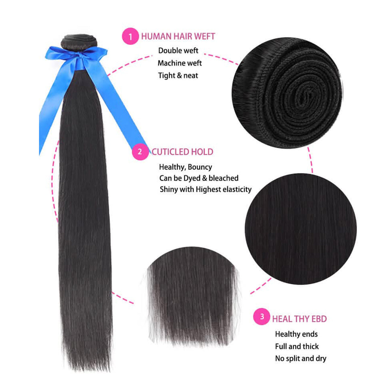 Premium Indian 100% Human Virgin Hair Straight Natural Black One Bundle