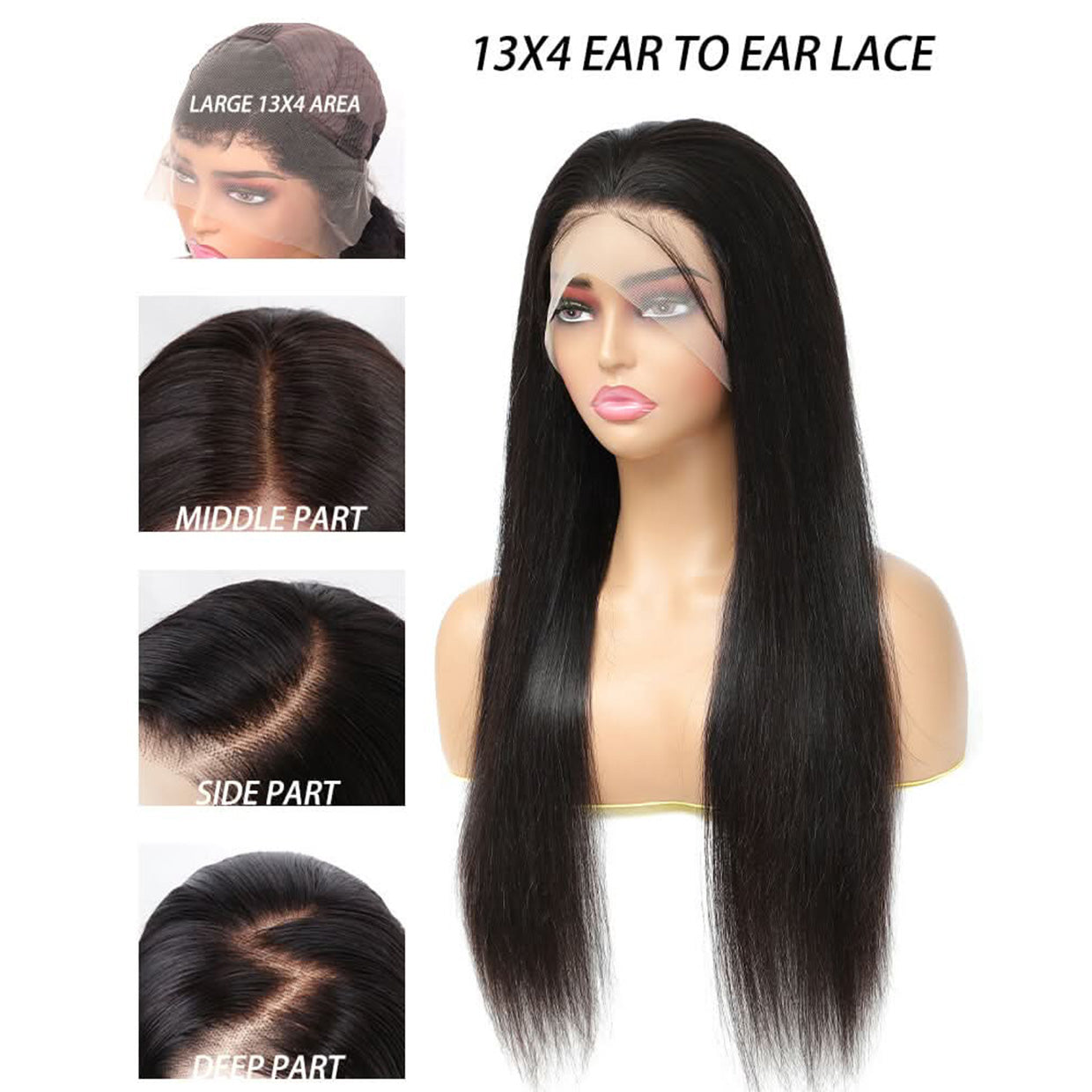 13X4 Transparent Lace Wig Straight Natural Black