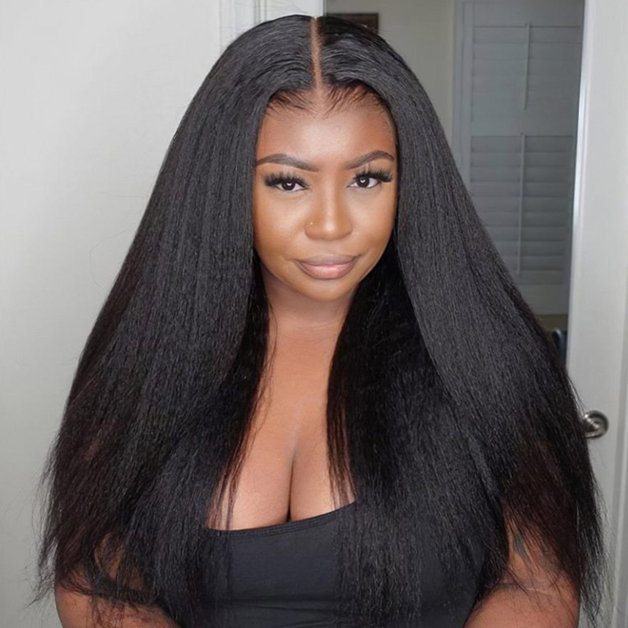 Glueless Wig 7x5 Closure Lace Invisible Knot Pre-plucked & Cut Kinky Straight Natural Black