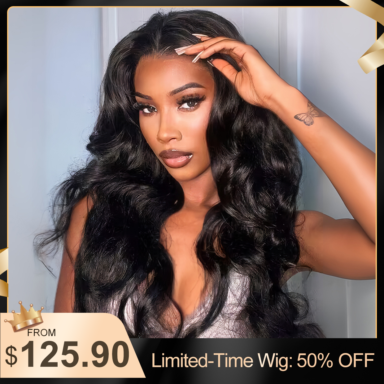 Glueless Wig 7x5 Closure Lace Invisible Knot Pre-plucked & Cut Body Wave Natural Black