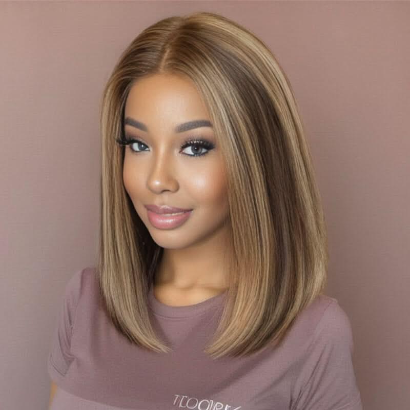 Charmanty Affordable Shoulder Length Wig 4x4 Lace Closure Honey Blonde Highlight