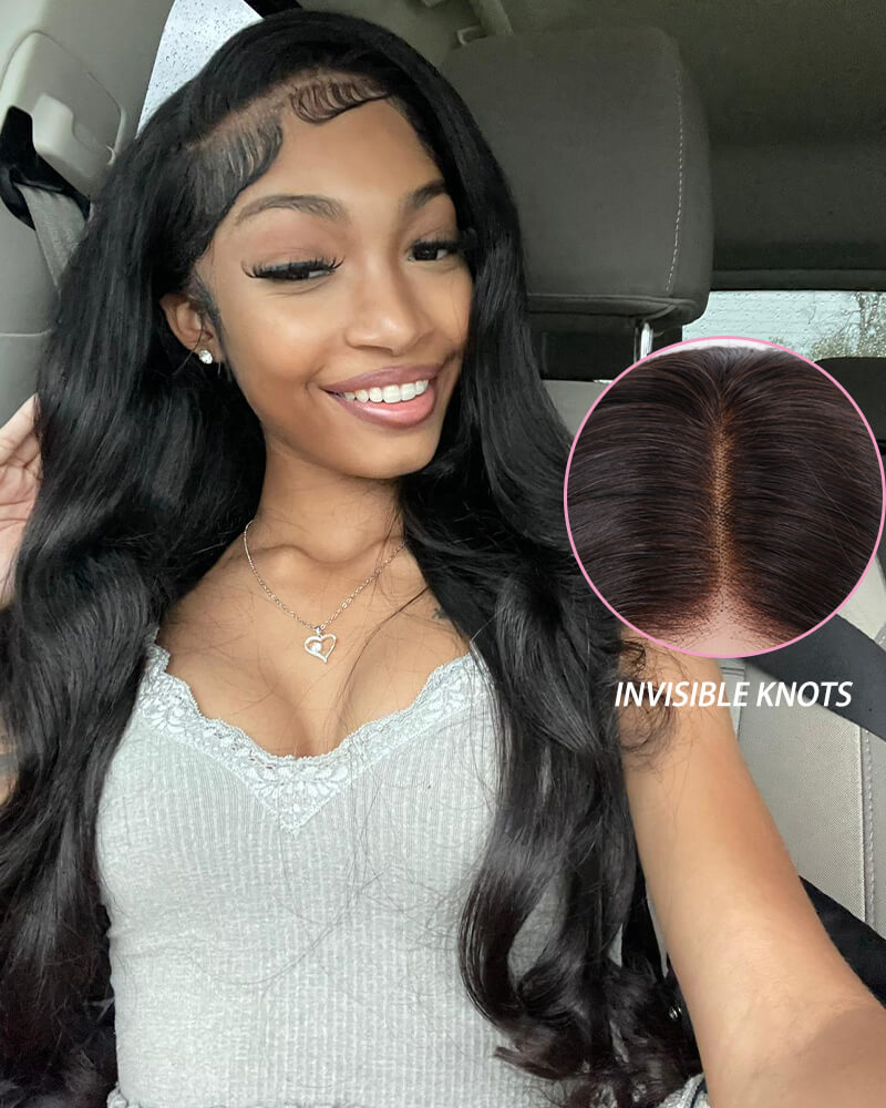 4X4 Tranparent Lace Front Wig Body Wave Natural Black