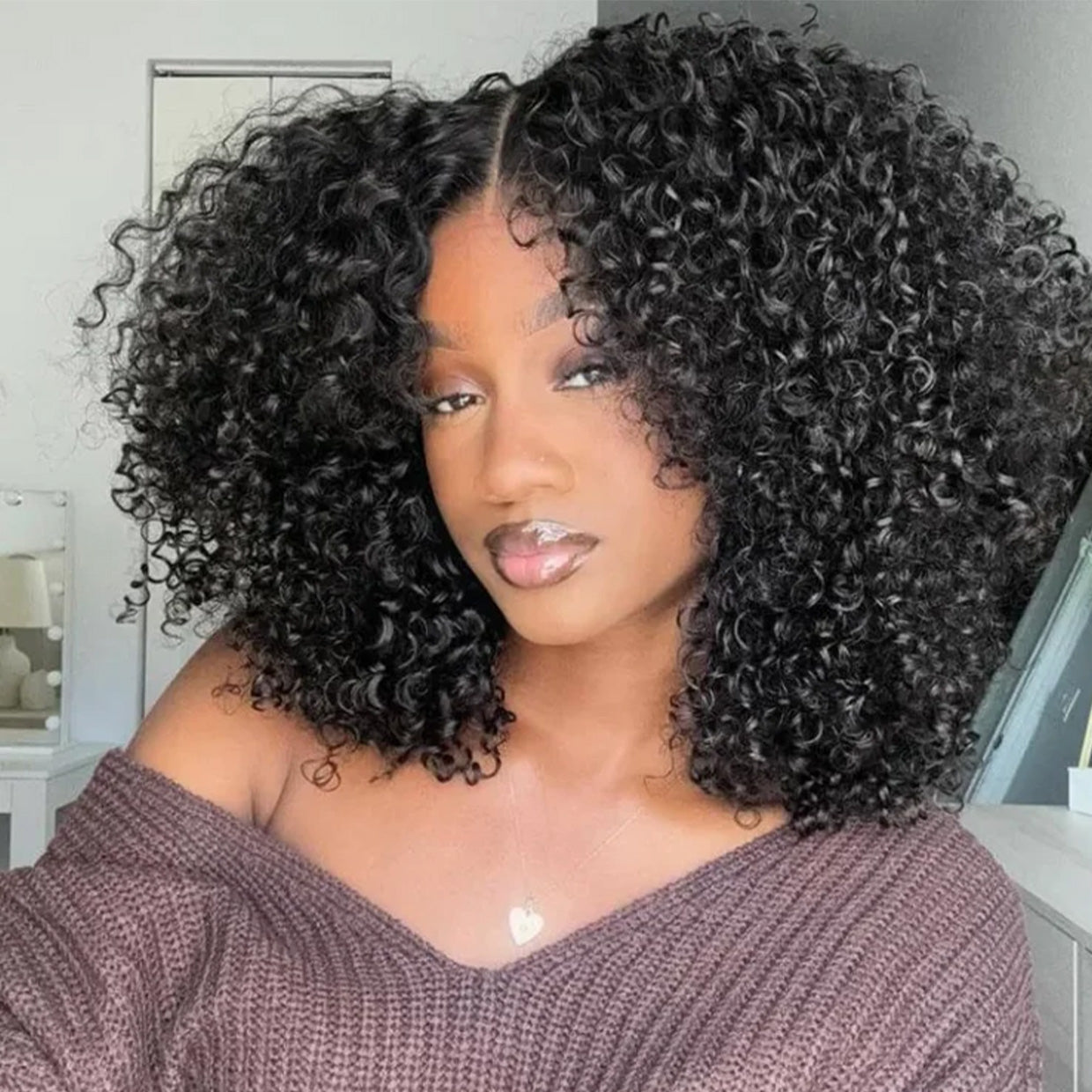 Glueless Wig 7x5 Closure Lace Invisible Knot Pre-plucked & Cut Kinky Curly Natural Black