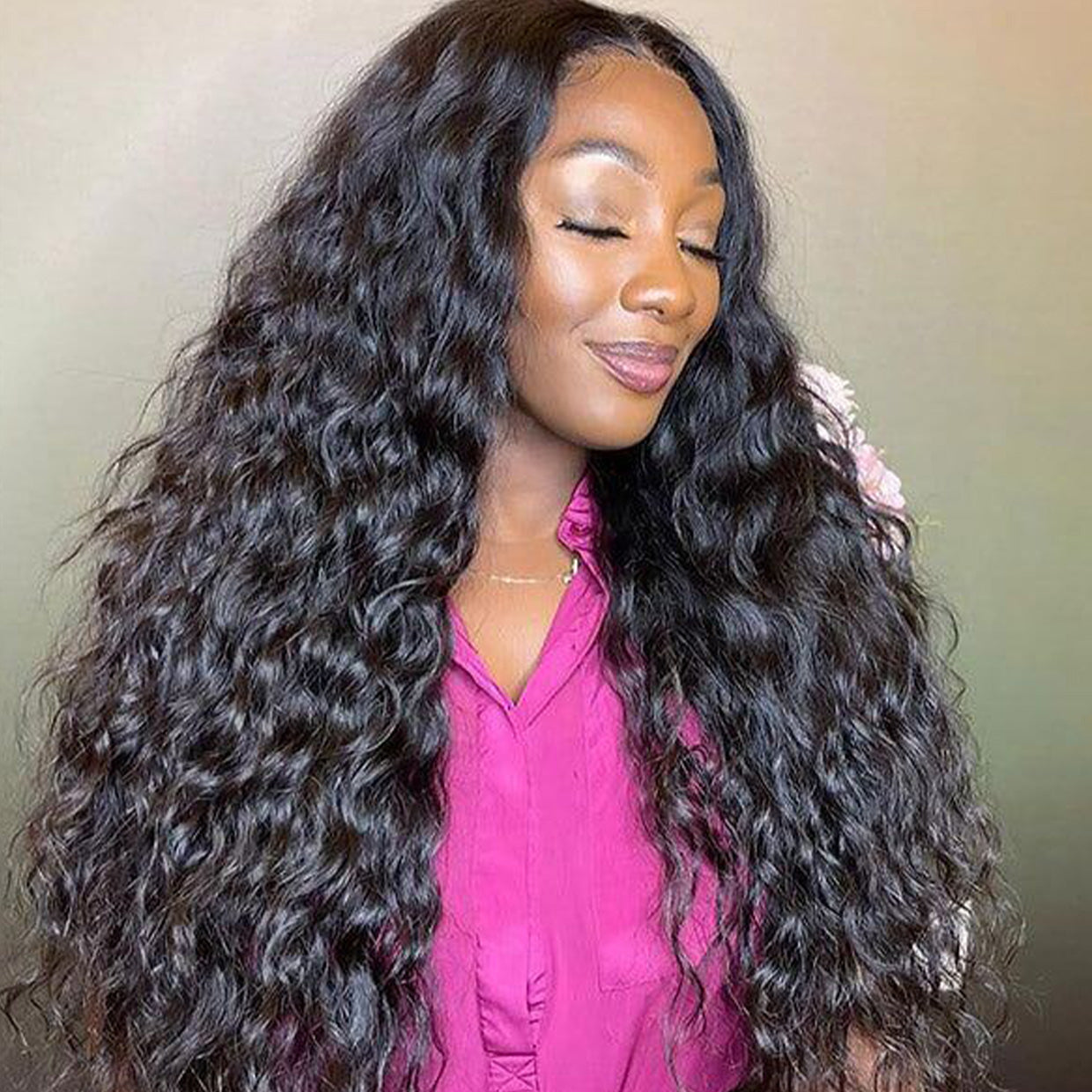 Glueless Wig 7x5 Closure Lace Invisible Knot Pre-plucked & Cut Loose Deep Natural Black