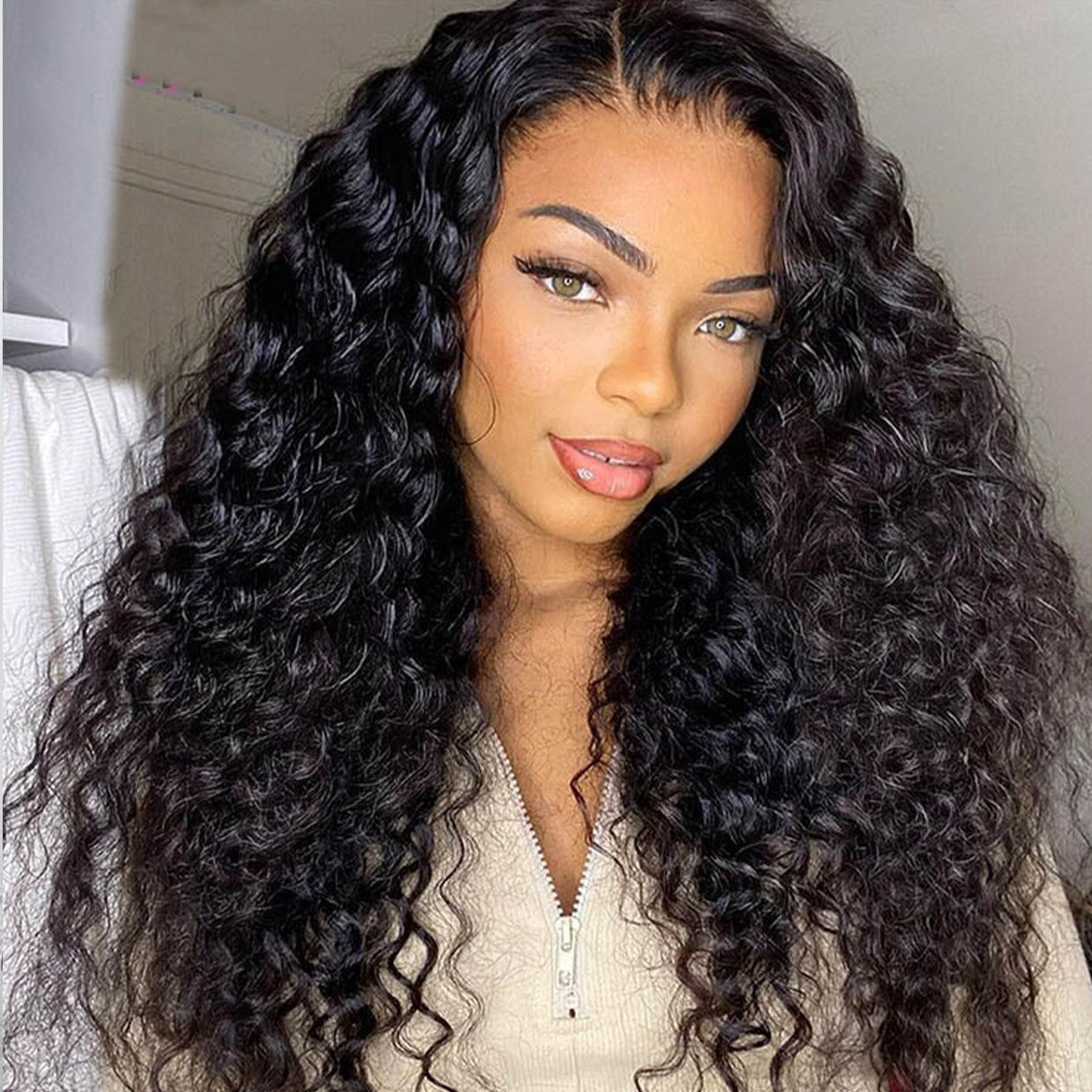 Glueless Wig 7x5 Closure Lace Invisible Knot Pre-plucked & Cut Water Wave Natural Black